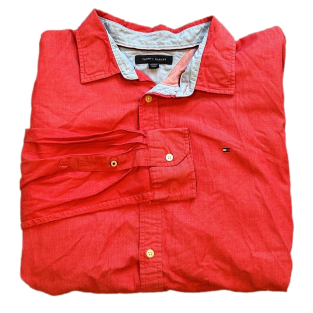Tommy Hilfiger Red Long-Sleeve Button-Up Casual Shirt Size XXL